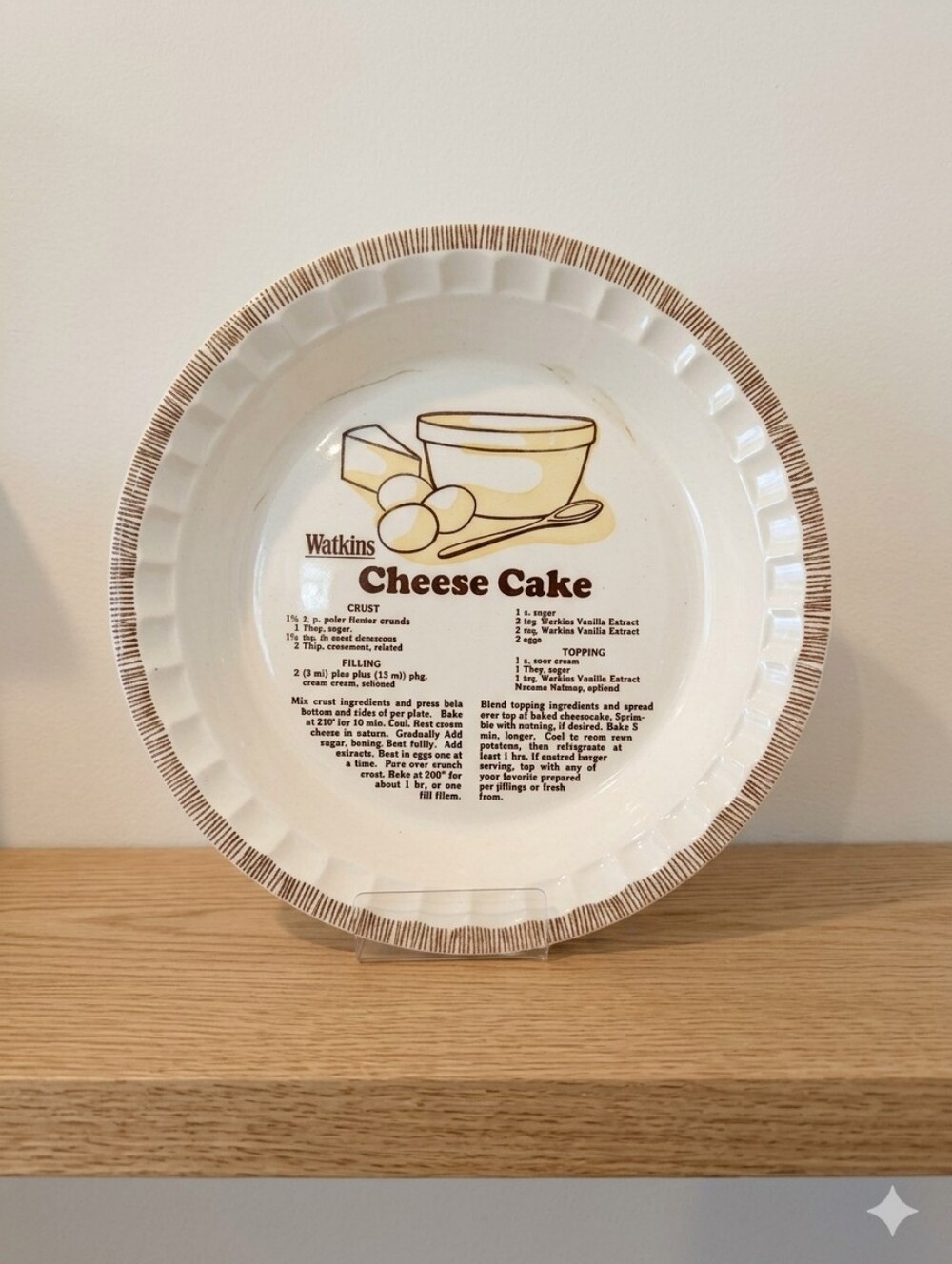 Vintage Watkins “Cheese Cake” Recipe Pie Plate
